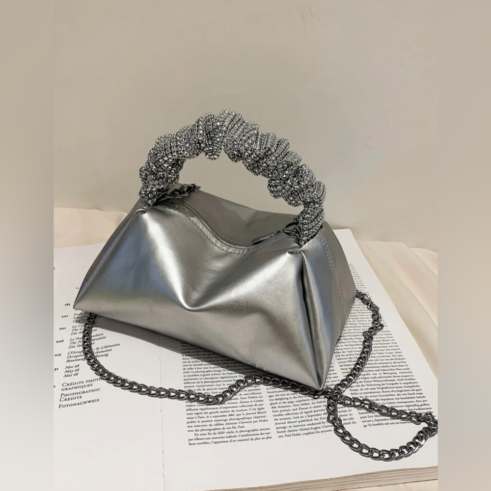 Sequin Handle Chain Satchel Bag - image 2